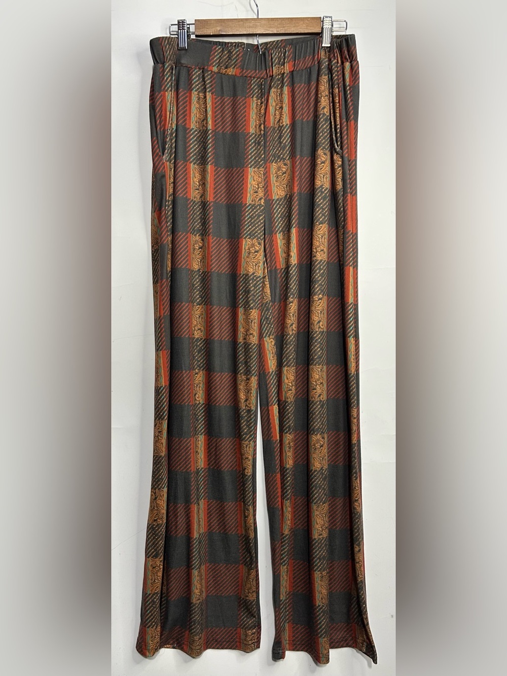 5 for $25🔥Crazy Train Plaid Wide Leg‎ Elastic Waist Pants 2XL